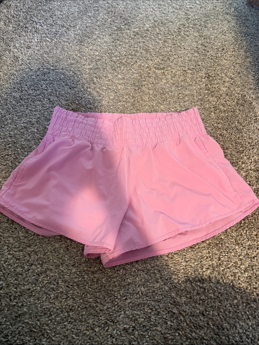 aerie Pink Smocked-Waist Athletic Shorts